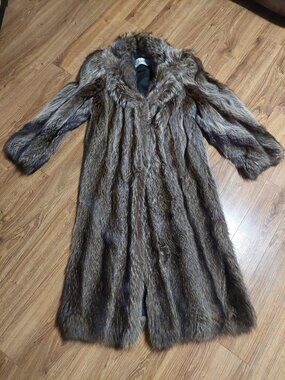 Vintage Real RACOON Full Length Woman's FUR Coat Size Medium